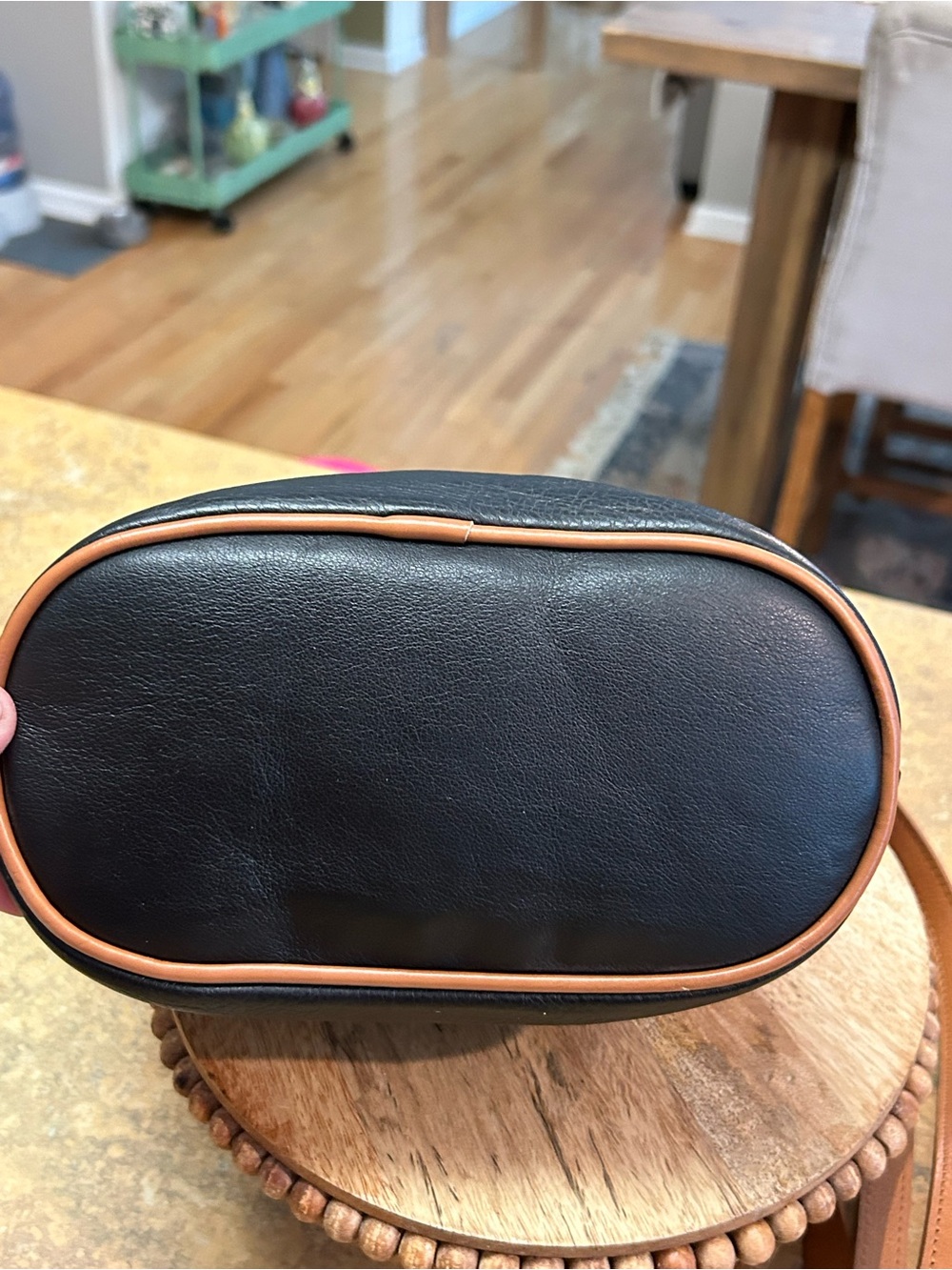 Valentina Leather Bucket Crossbody Bag in Black and Tan - Picture 10 of 16